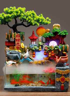 流水水鱼生缸招财假山转喷泉摆件循环水水车风PCX轮时来运风水起