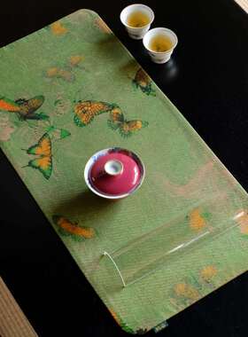 干慢蓝古真丝香云茶0000253席双面复禅意泡台国风手工茶垫茶席茶