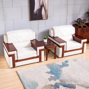 办公室沙发古典中式小型贵宾会客会议接待单人位布艺沙发茶几组合