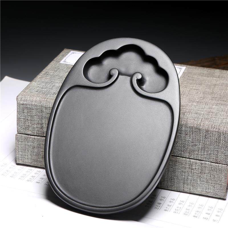 高档非遗砚/歙万事如/精老坑砚台天然原石书法绘画磨品意墨黑龙尾