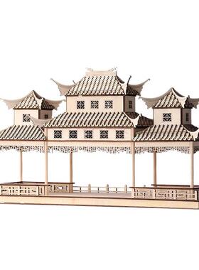 禅意新中式木质立体古建筑国风凉亭模型摆件样板房别墅售楼处摆设
