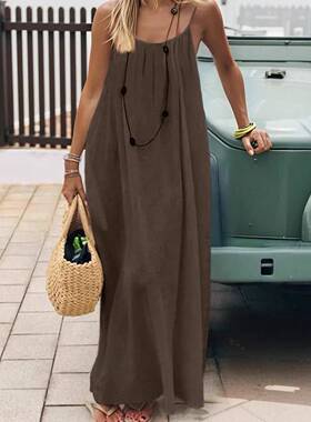 Women's Open Back Spaghetti Strap Beach Maxi Dress Loose