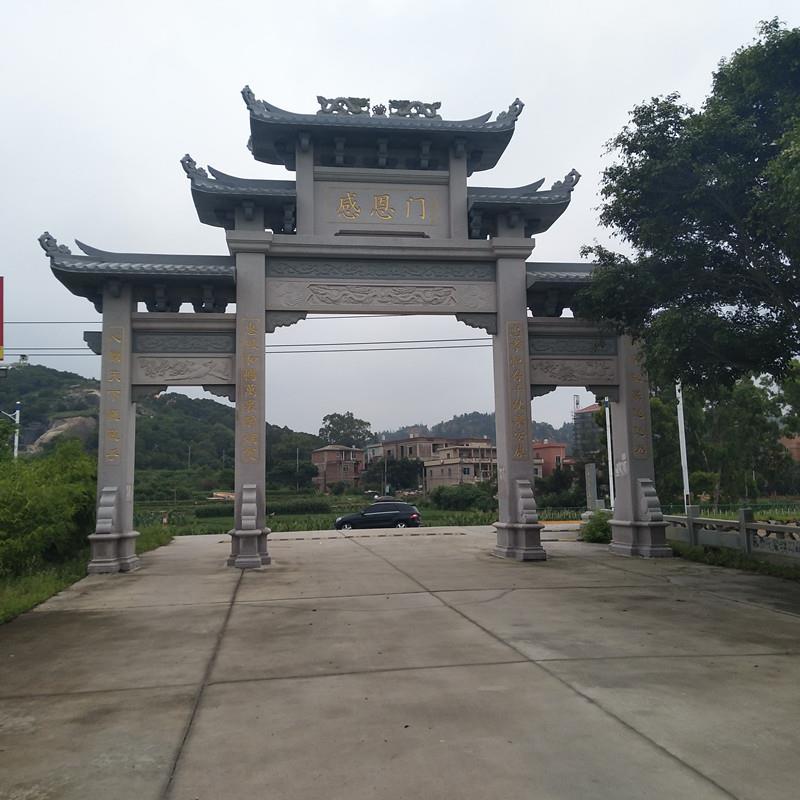 工厂石雕牌坊现货牌楼雕刻芝麻白花岗岩村口山门户外园林景观摆件