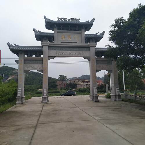 工厂石雕牌坊现货牌楼雕刻芝麻白花岗岩村口山门户外园林景观摆件
