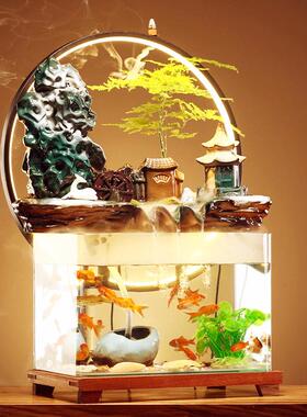 增意鱼缸ZUU流水摆件循环山造景客厅桌面生假财开业乔迁过滤氧创