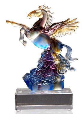 琉FM飞马摆璃件轻高档客厅办家居奢装饰品公室礼物招财马水晶工艺