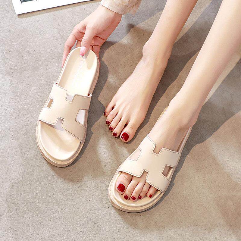 香港真皮拖鞋女全牛皮外穿一字拖鞋女2025新款女士百搭厚底凉拖鞋