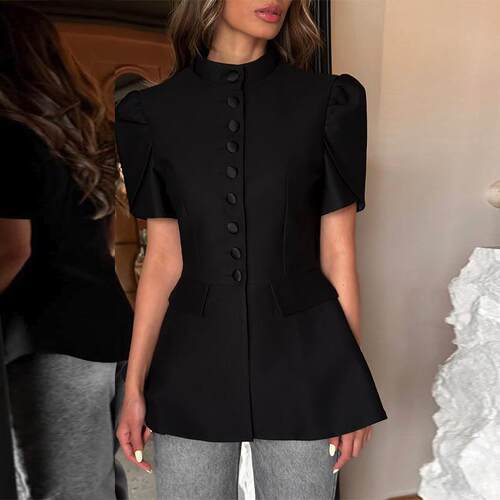 Women's standing collar high waist slimming shirt jacket