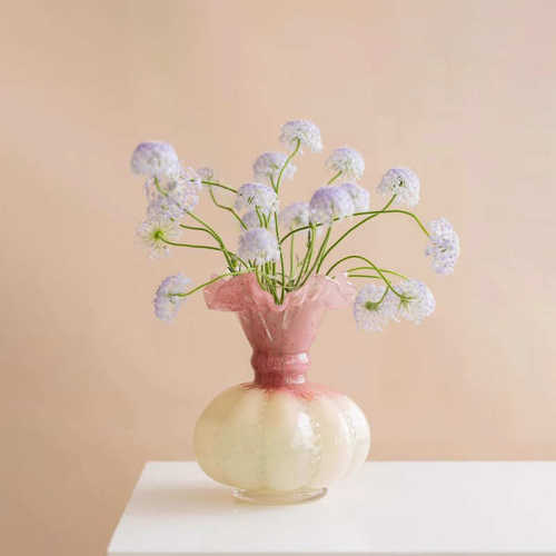 中古奶玉黄色芬顿琉璃花瓶摆件轻奢高级感客厅桌面插花装饰品花器