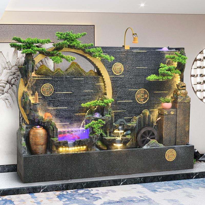 落地循环水复古祝福开业摆件装饰酒店中式水幕流水公司墙景观乔迁