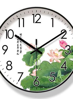 新款直销易普拉8103国风牡丹挂钟客厅钟表时尚新中式时钟静音扫秒