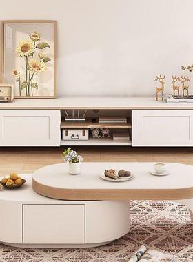 茶几客厅家用奶油风新款小户型简约现代轻奢伸缩折叠岩板茶桌