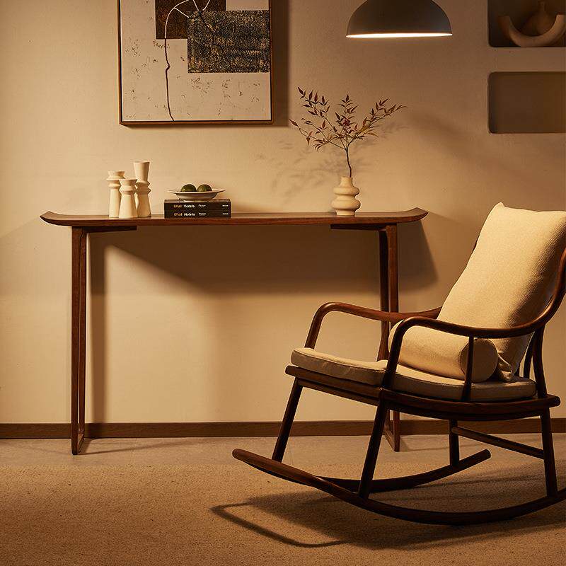 新中式现代简约玄关桌北美黑胡桃木全实木条案家用客厅翘头案台