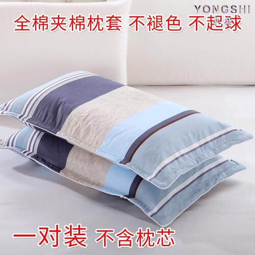 大人枕套一对纯棉45x70单人全棉加厚夹棉拉链枕头套男女通用加大