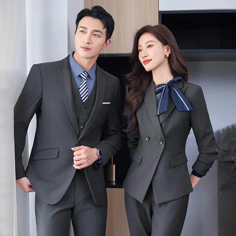 免熨烫男女同款西服套装西装商务工装定制刺绣婚宴4S店珠宝房产会