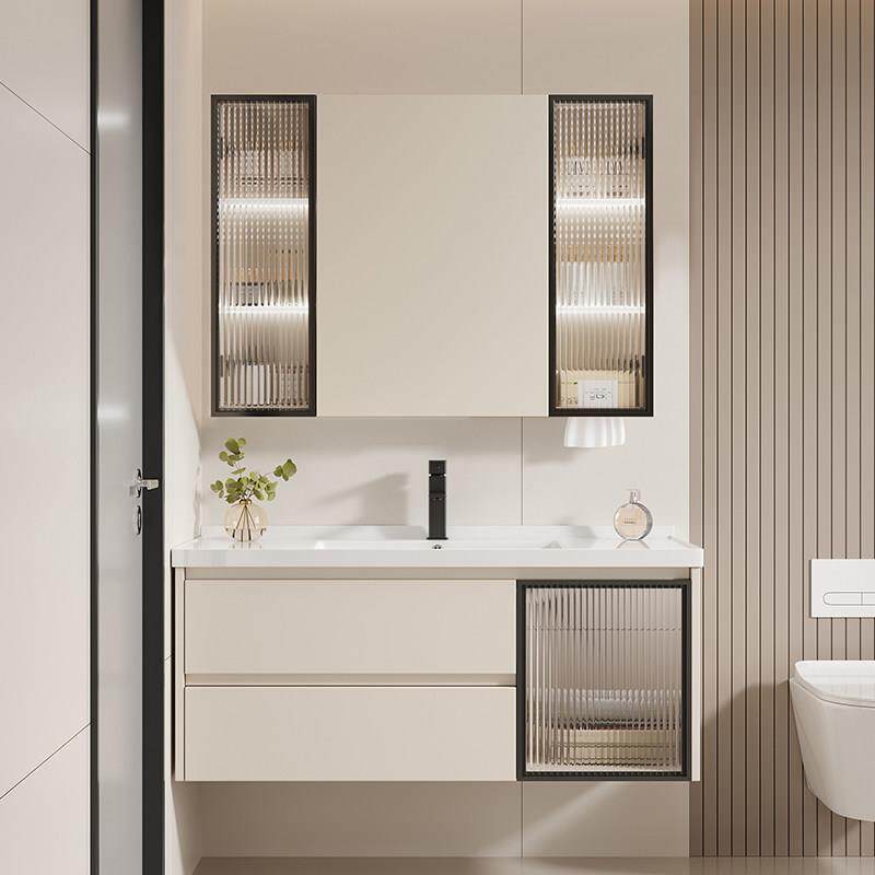 铝合金智能风水镜浴室柜陶瓷一体盆双抽屉隐藏镜洗手盆柜组合