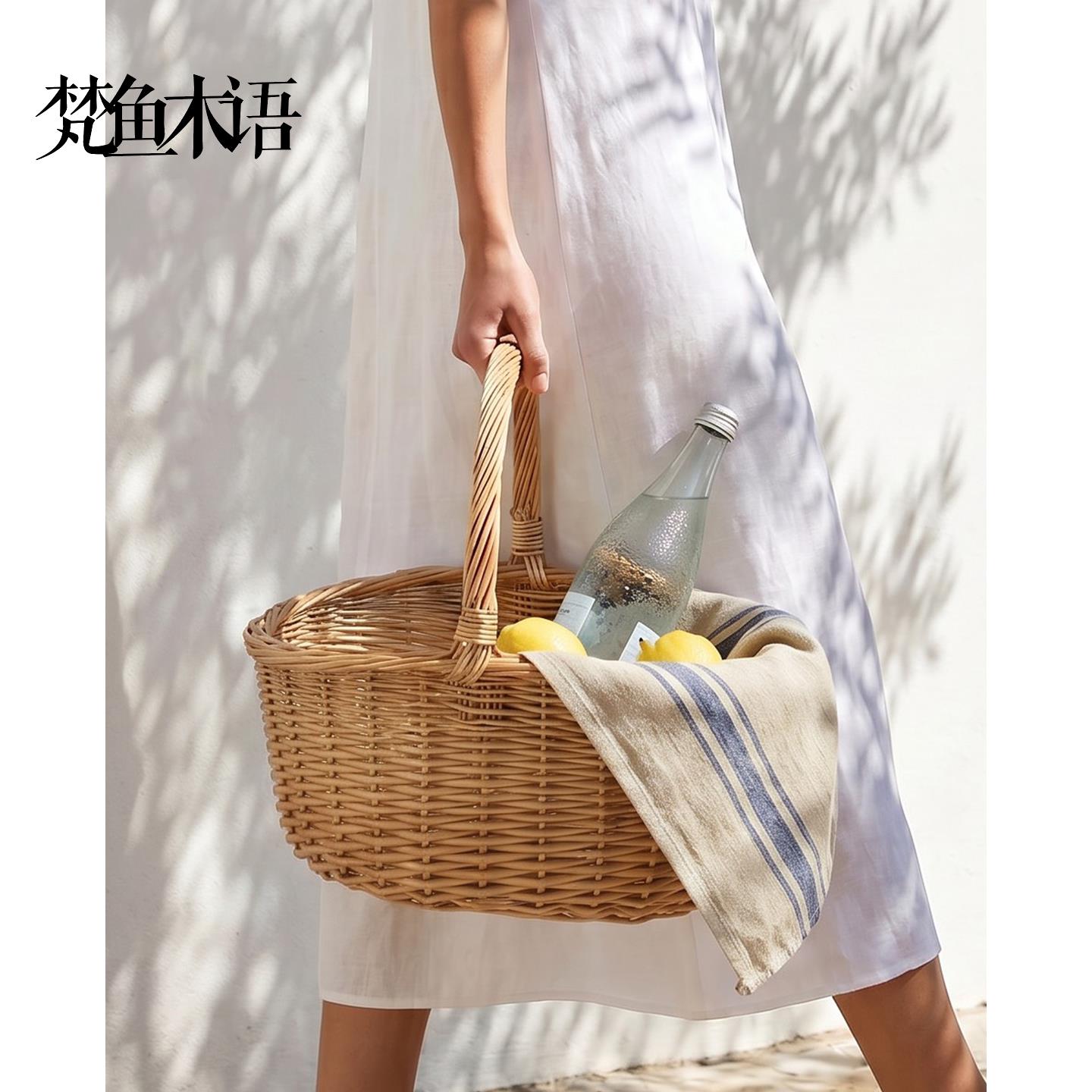 手工藤编野餐小篮子柳编编织手提篮水果收纳筐竹编采摘菜篮子框子图片