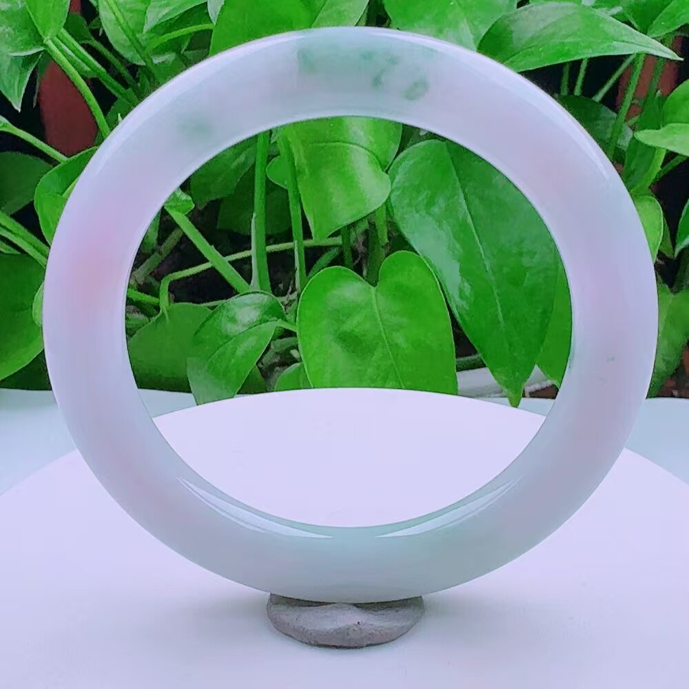 56圈口 天然真品翡翠玉镯冰水润细腻冰紫罗兰飘花圆条手镯 52.73g