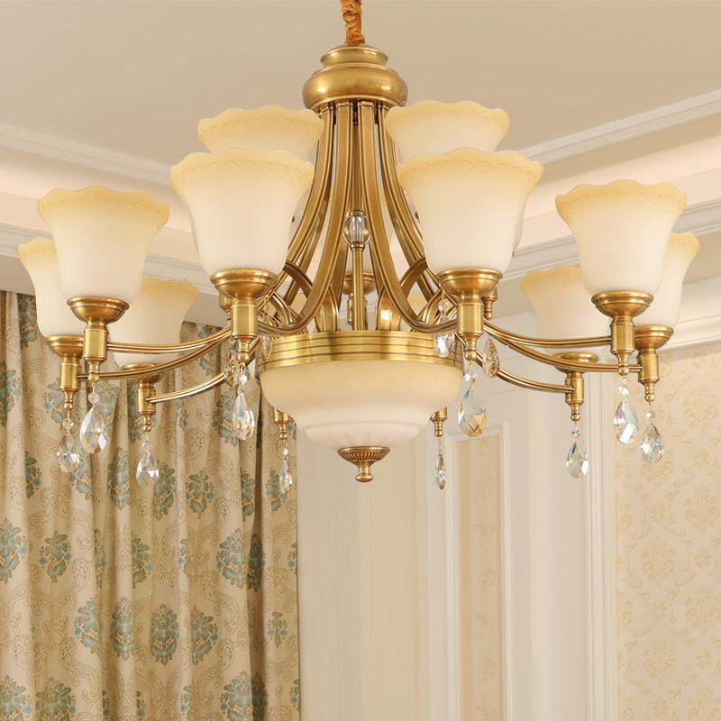 欧式吊灯全铜美式客厅灯餐厅简欧水晶大气纯铜楼梯灯别墅卧室书房