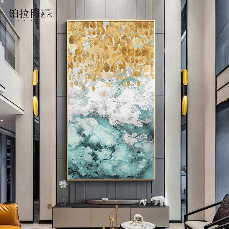 现代轻奢玄关装饰画过道金色抽象简约走廊墙面竖巨幅大幅酒店壁画,家居饰品,现代装饰画,淘宝优惠券,粉丝福利购,淘宝优惠卷
