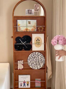 中古实木全穿EDS衣镜可移动落地身全身镜式旋转架杂志书置物架家