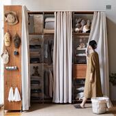 无即所有不锈钢实木衣帽架落地卧室防尘转角挂衣架开 金属衣 放式