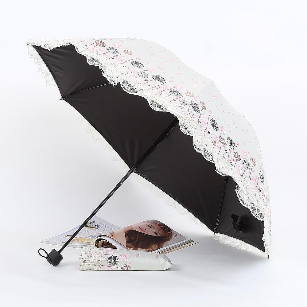 高档雨伞女防晒紫外线太阳伞胶蕾丝花黑边伞晴小雨防两用巧折叠遮