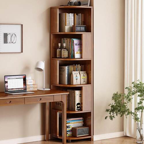 全实木转角书架墙角置物架家用客厅拐角书柜多层收纳层架落地三角