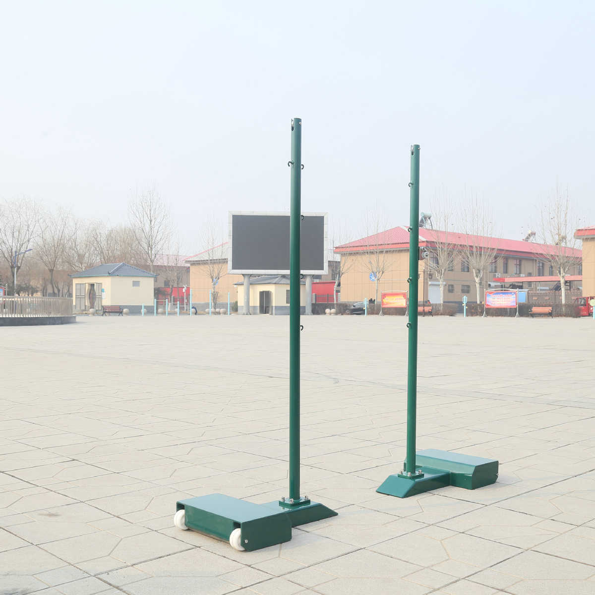 户外便捷式羽毛球网架 铸铁升降网带支架室内比赛移动式羽毛球柱