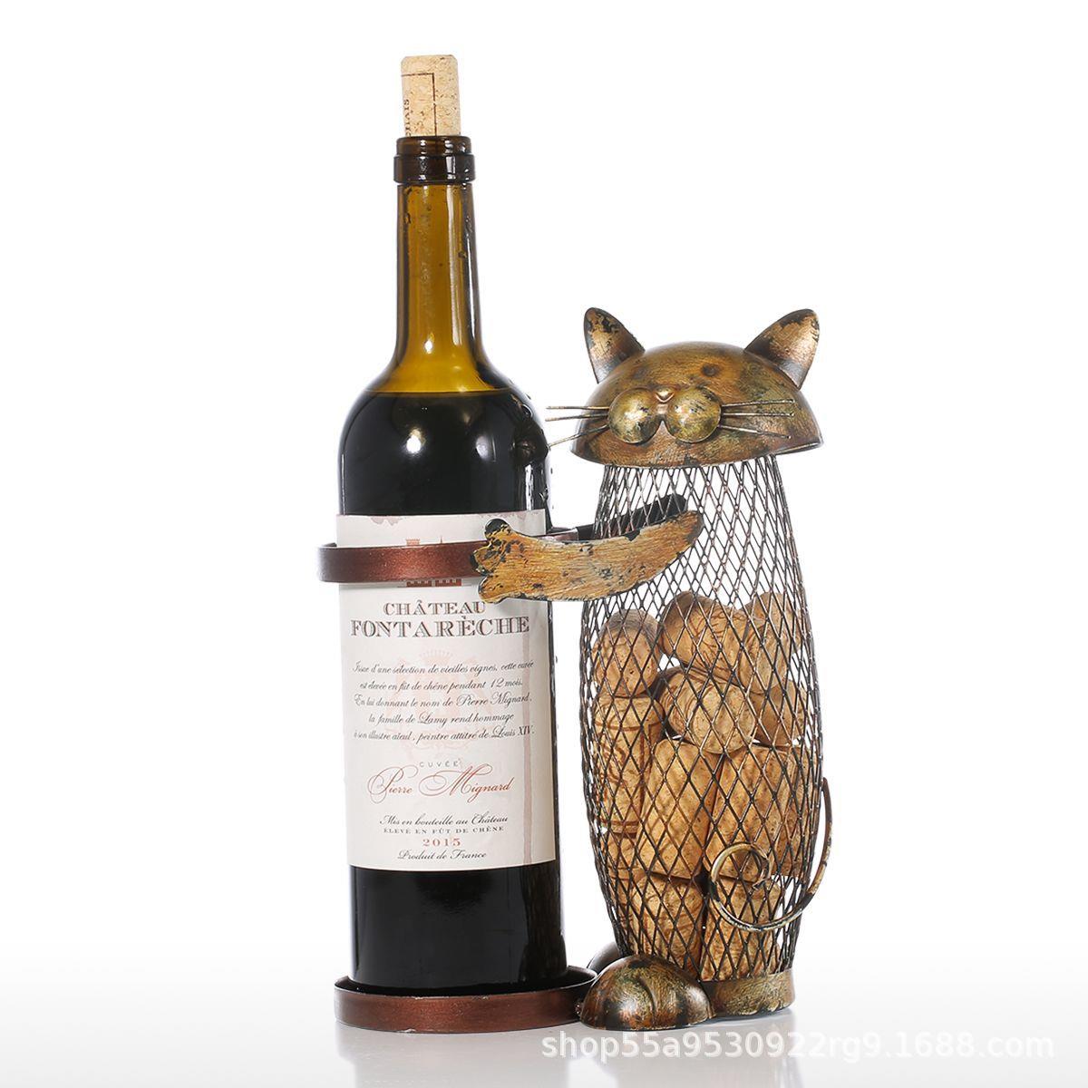 现货小猫红酒架钱罐收纳装饰工艺品家居摆件铁艺葡萄酒架创意