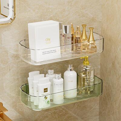 Bathroom Storage Shelf, No-Drill Wall-Mounted Water-Draining