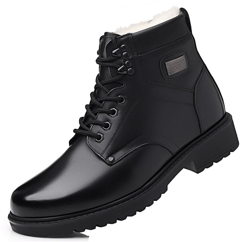 高档男士羊毛皮棉真皮鞋纯牛皮棉皮冬鞋季暖加保绒中年马丁雪地靴