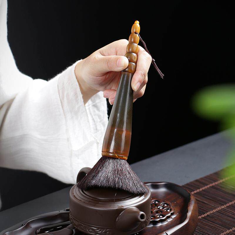 养壶笔牛角原生态羊角黑檀木羊毛茶道零配件茶盘清理笔厂家刷
