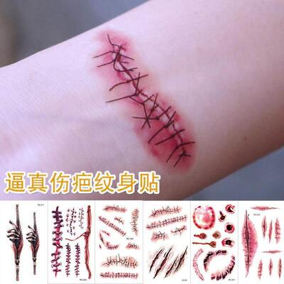 Halloween tattoo sticker horror surgery wound sticker万圣节