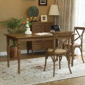 美式 饭厅家俱 乡村全实木长方形餐桌覆古胡桃色橡木餐桌椅组合套装