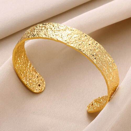 Stainless Steel Wide Bangles for Women Luxury Gold Color Chu
