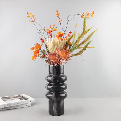 现代简约侘餐寂石风天然大理花瓶装1887饰件摆客厅厅玄关书房家居