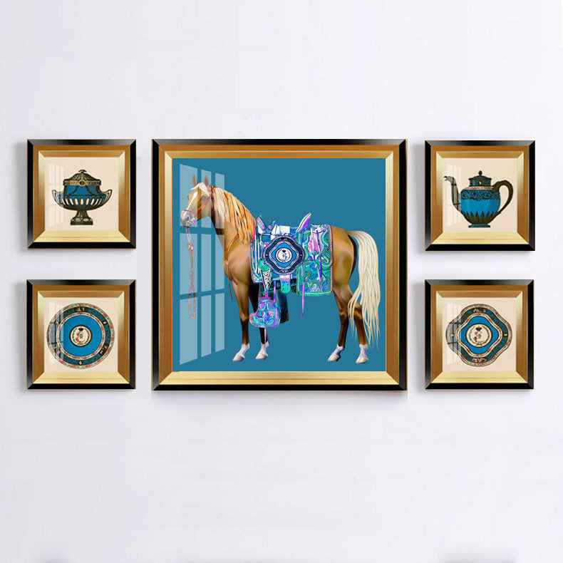 客厅简马墙壁挂画现代美式三联装饰画玄关油画大气组合背景奢欧式