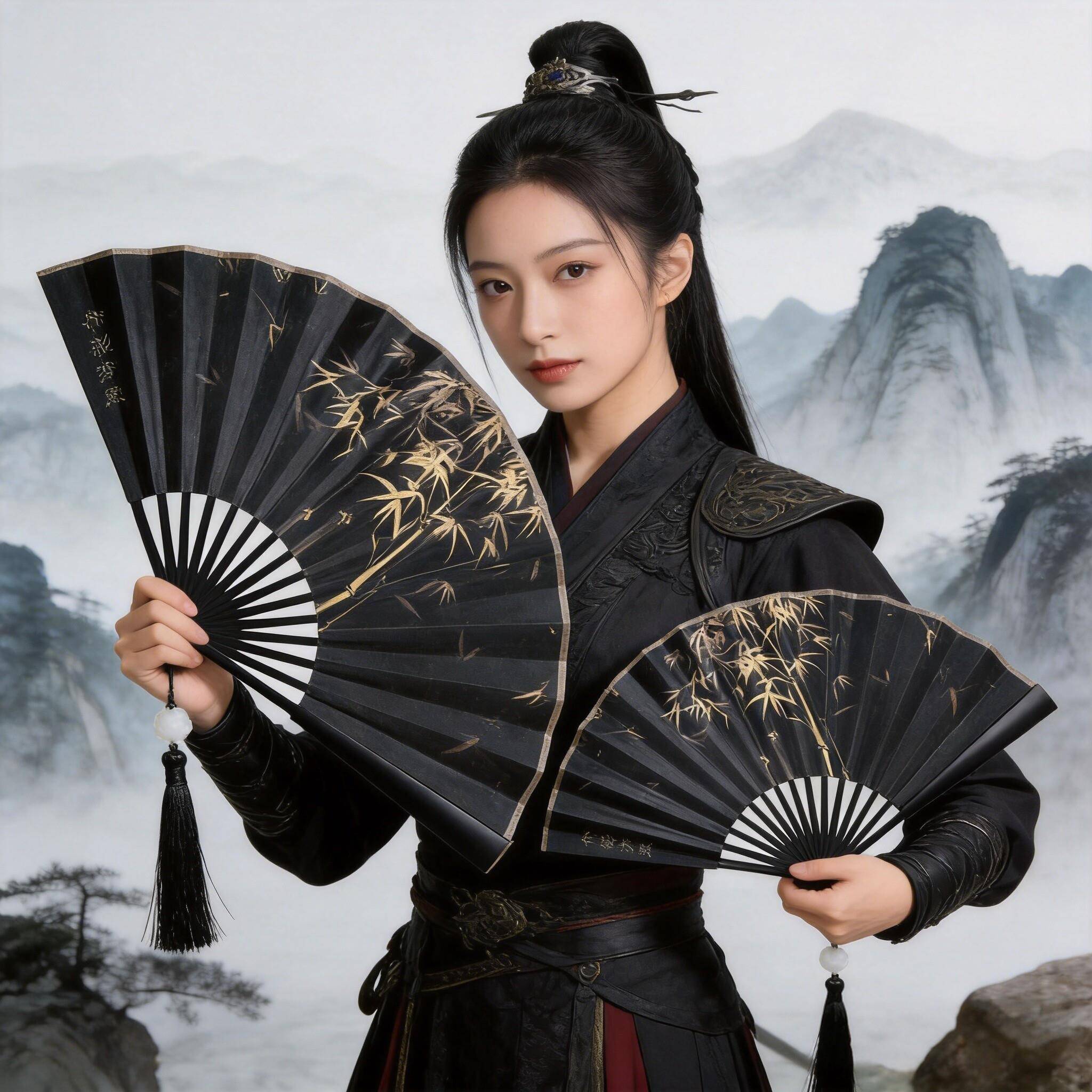 古风9寸扇子龙竹折扇舞蹈扇中式男女款折叠扇便携汉服绢布扇飞扇