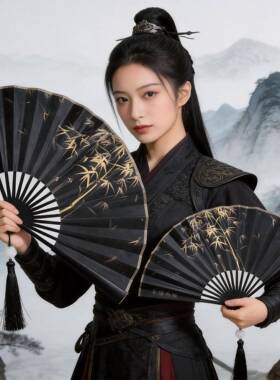 古风9寸扇子龙竹折扇舞蹈扇中式男女款折叠扇便携汉服绢布扇飞扇
