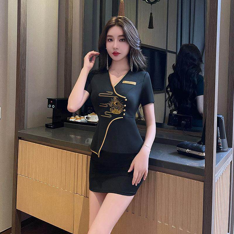 足浴技师工作服女足疗店按摩套装裙子显瘦洗浴会所养生美容院工衣