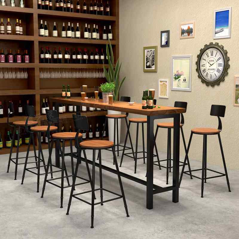 复古铁艺高脚桌椅实木吧台椅子酒吧高脚凳靠墙吧台桌美式长条餐桌
