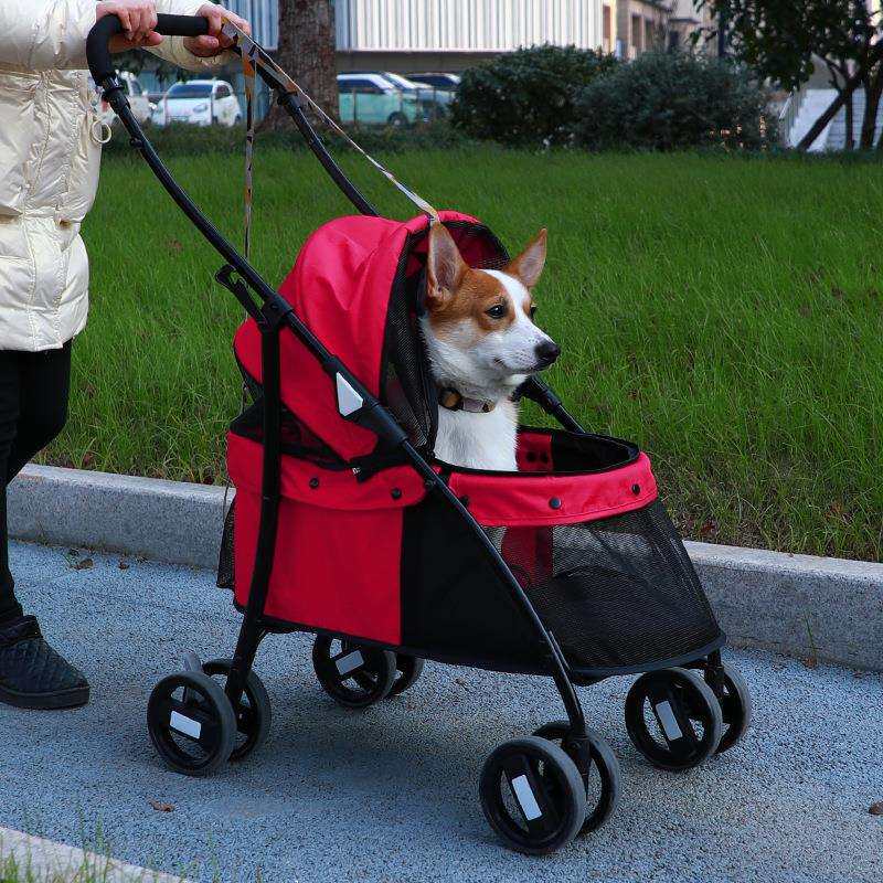 热卖宠物推车折叠轻便猫手推车外出遛狗车透气四轮dog stroller