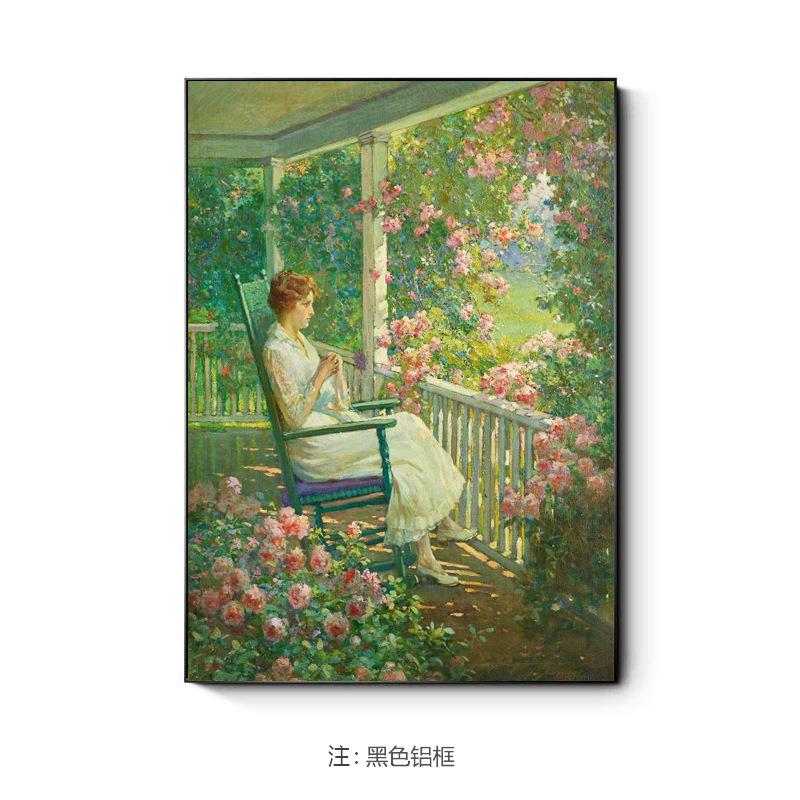 莫奈大师人物风景油画夫妇玫瑰花园看书惬意客厅卧室欧式装饰挂画