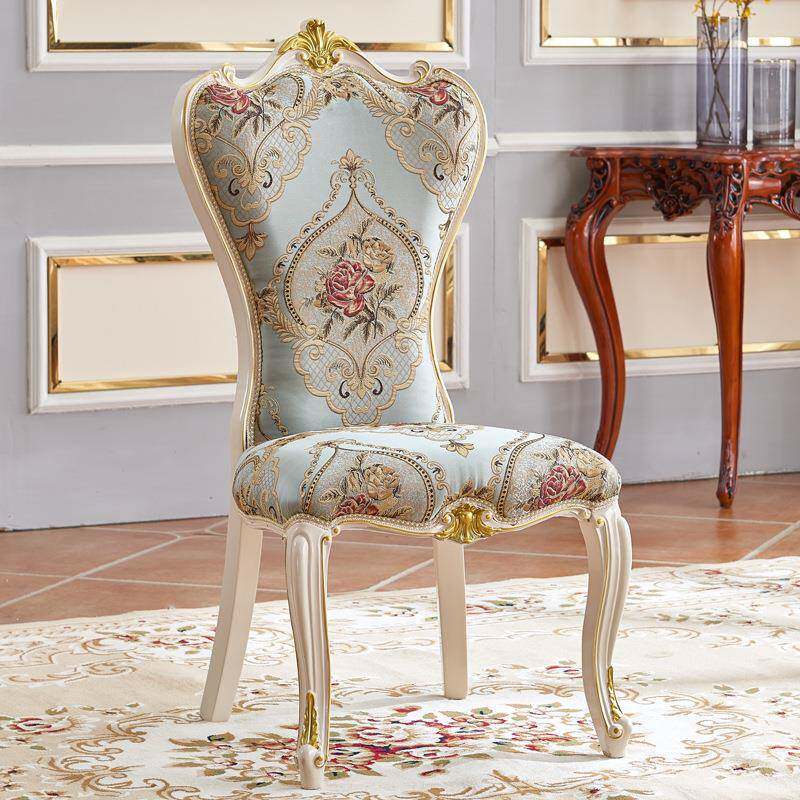 欧式家用餐厅餐椅美式实木靠背雕花白椅子酒店餐桌椅宴会久坐歺椅