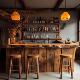 闲吧高台桌吧台桌子靠墙隔断长条实凳木吧台桌66785高脚商用接待