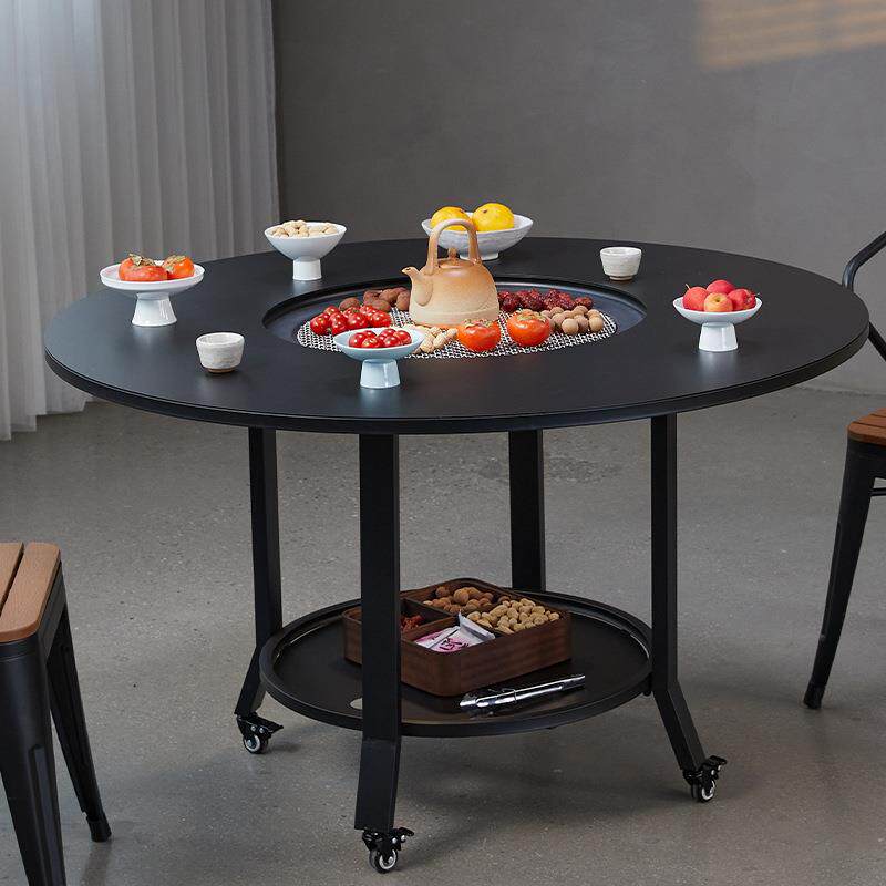 户外庭院烧烤桌花园休闲木碳炉电火锅餐桌别墅家用烧烤炉围炉煮茶