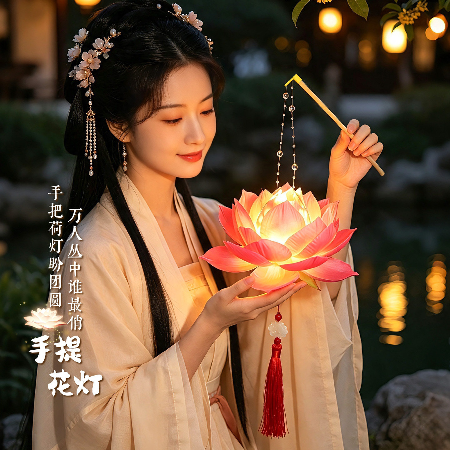 中秋节莲花灯笼成品2026新款儿童手提古风花灯荷花挂件宫灯装饰品图片