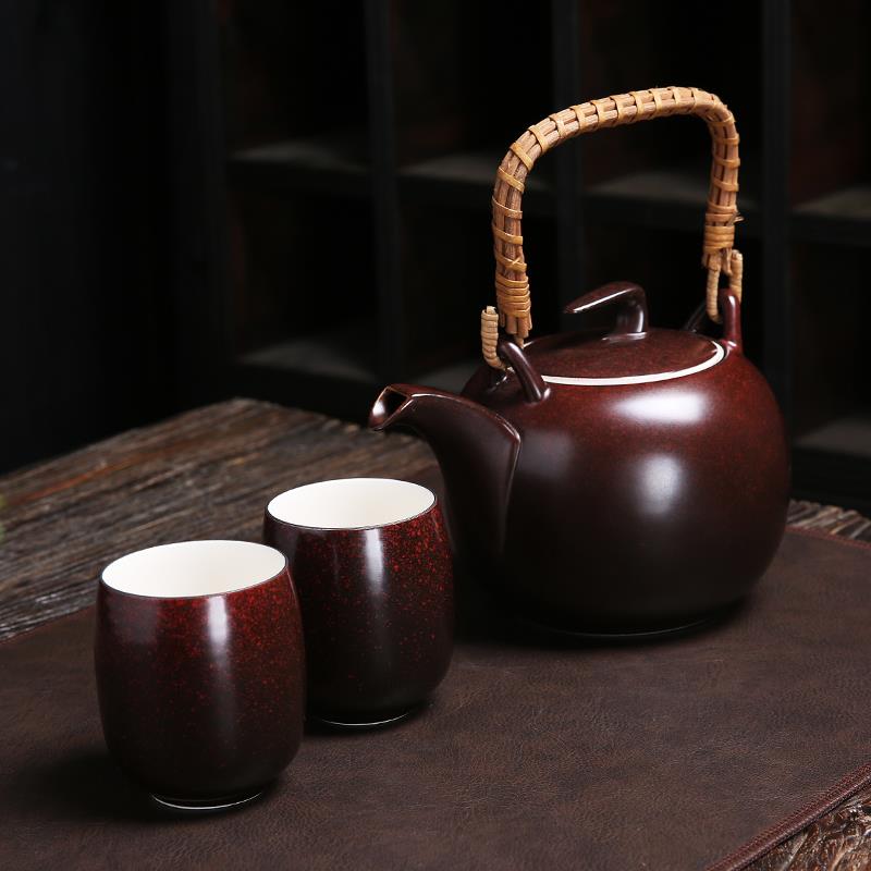 正品中国红功夫茶具量套装提梁一壶二壶杯大容冷凉存水家用茶器泡
