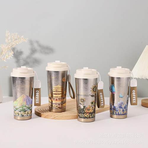 新款高颜值时尚钛咖啡杯男女高档送礼带提绳保温杯茶水分离泡茶杯